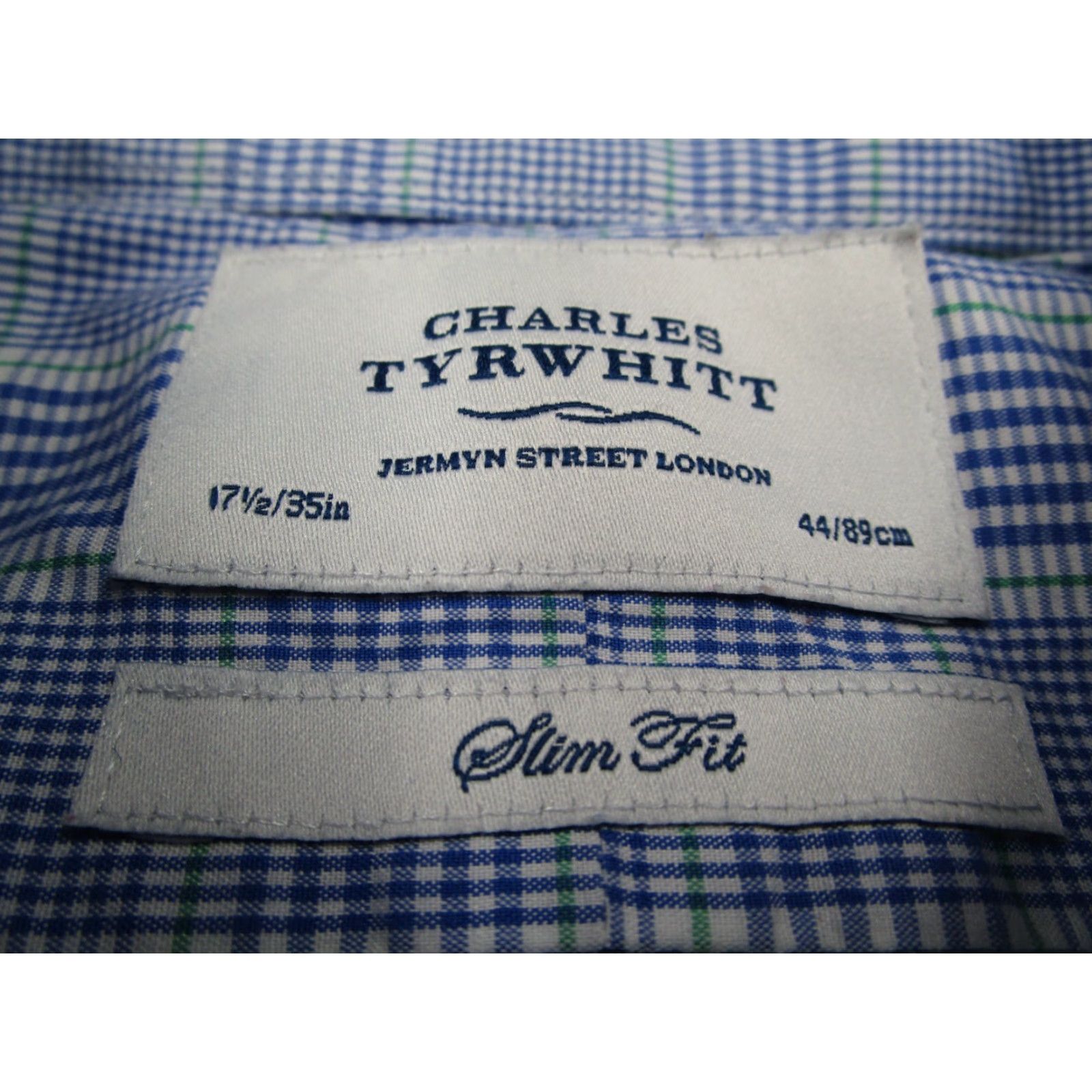 Charles Tyrwhitt Charles Tyrwhitt Dress Shirt Men 17.5 35 Slim Fit Blue Check Button Up Workwear Shirt Size 34R - 3 Thumbnail