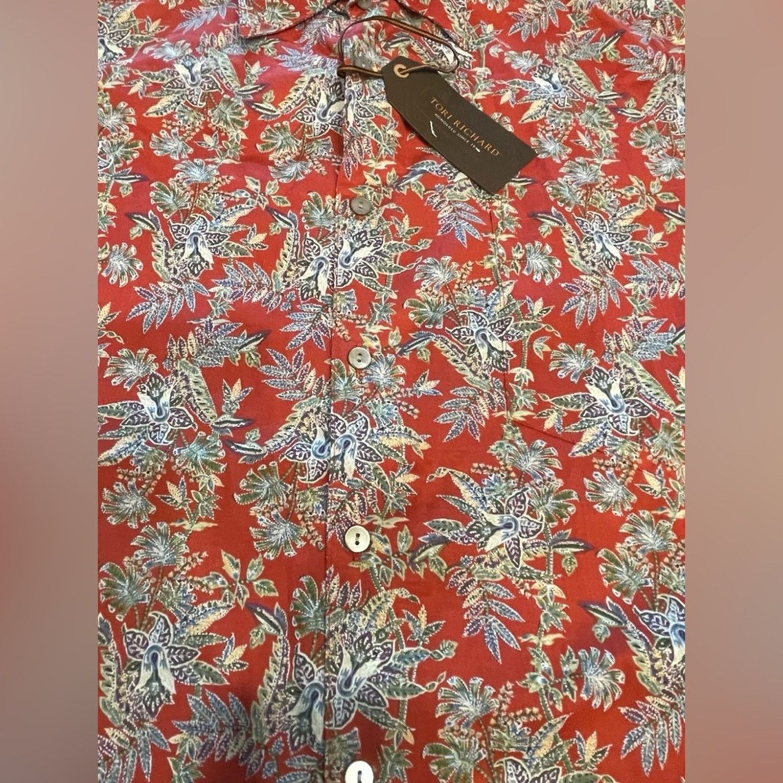 Tori Richard Tori Richard Men`s Red Floral Hawaiian Lawn Shirt :L NWT Size US L / EU 52-54 / 3 - 4 Thumbnail