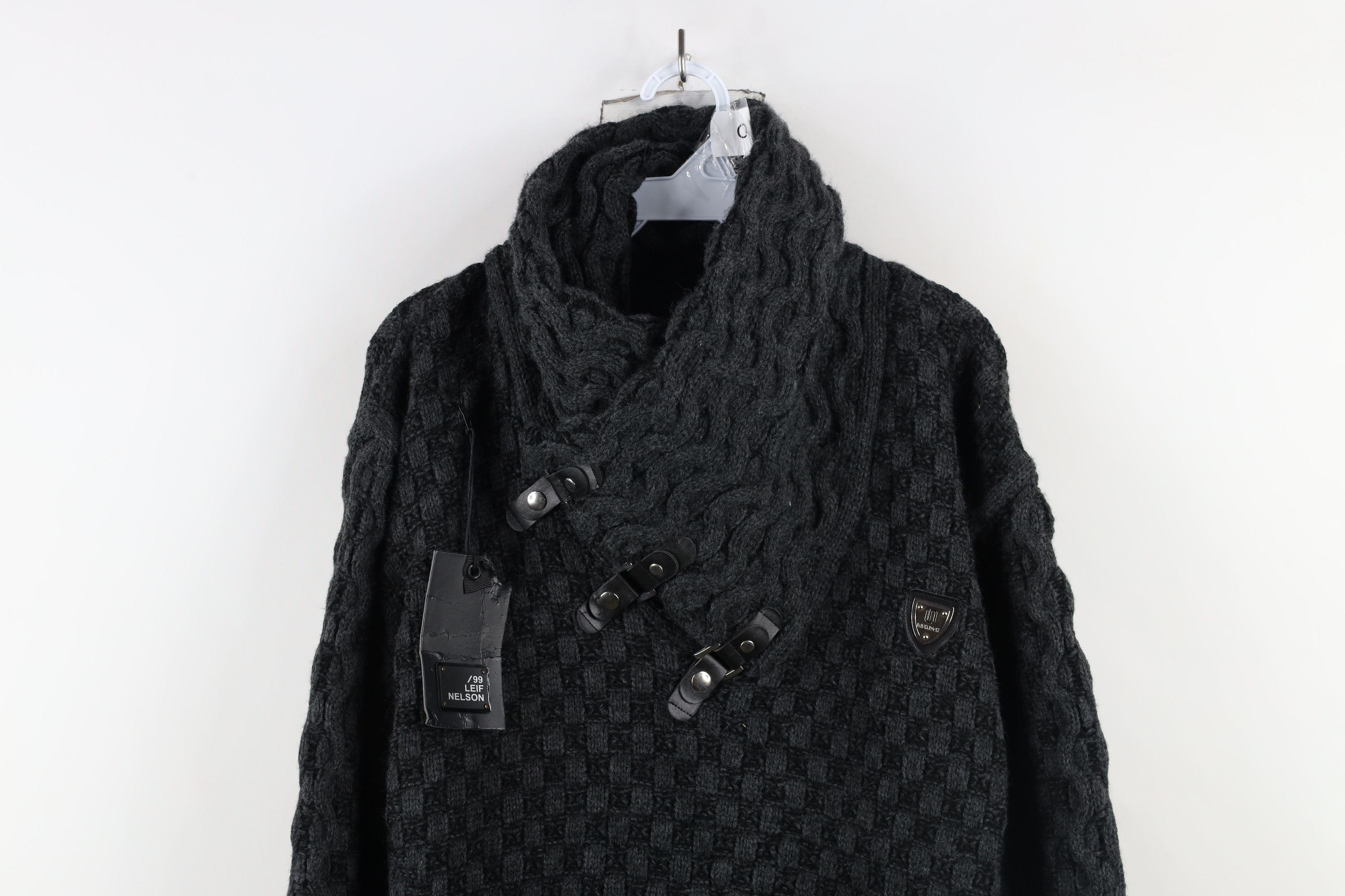 Vintage New Leif Nelson Strap Button Shawl Sweater Anthracite Black Size US XXL / EU 58 / 5 - 2 Thumbnail