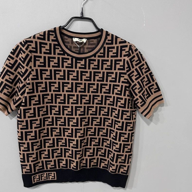 Fendi Fendi Brown old-fashioned double-F knitted short sleeves Size US XXS / EU 40 - 2 Thumbnail
