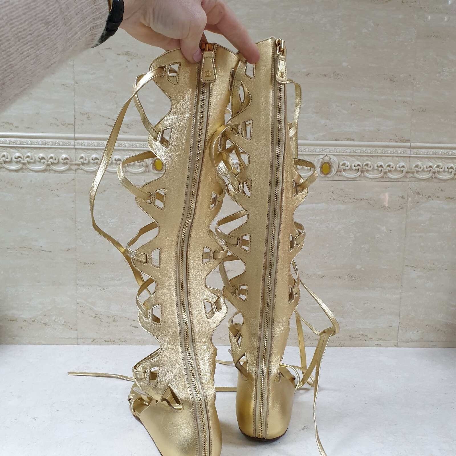 Chanel Chanel Gold Gladiator Sandals Sz.38 Size US 7 / IT 37 - 3 Thumbnail