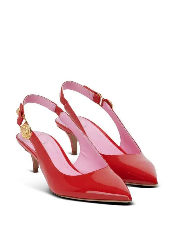 Balmain o1s1wg111225 Eva Patent Leather Slingback Pumps in Red Size US 8 / IT 38 - 2 Thumbnail