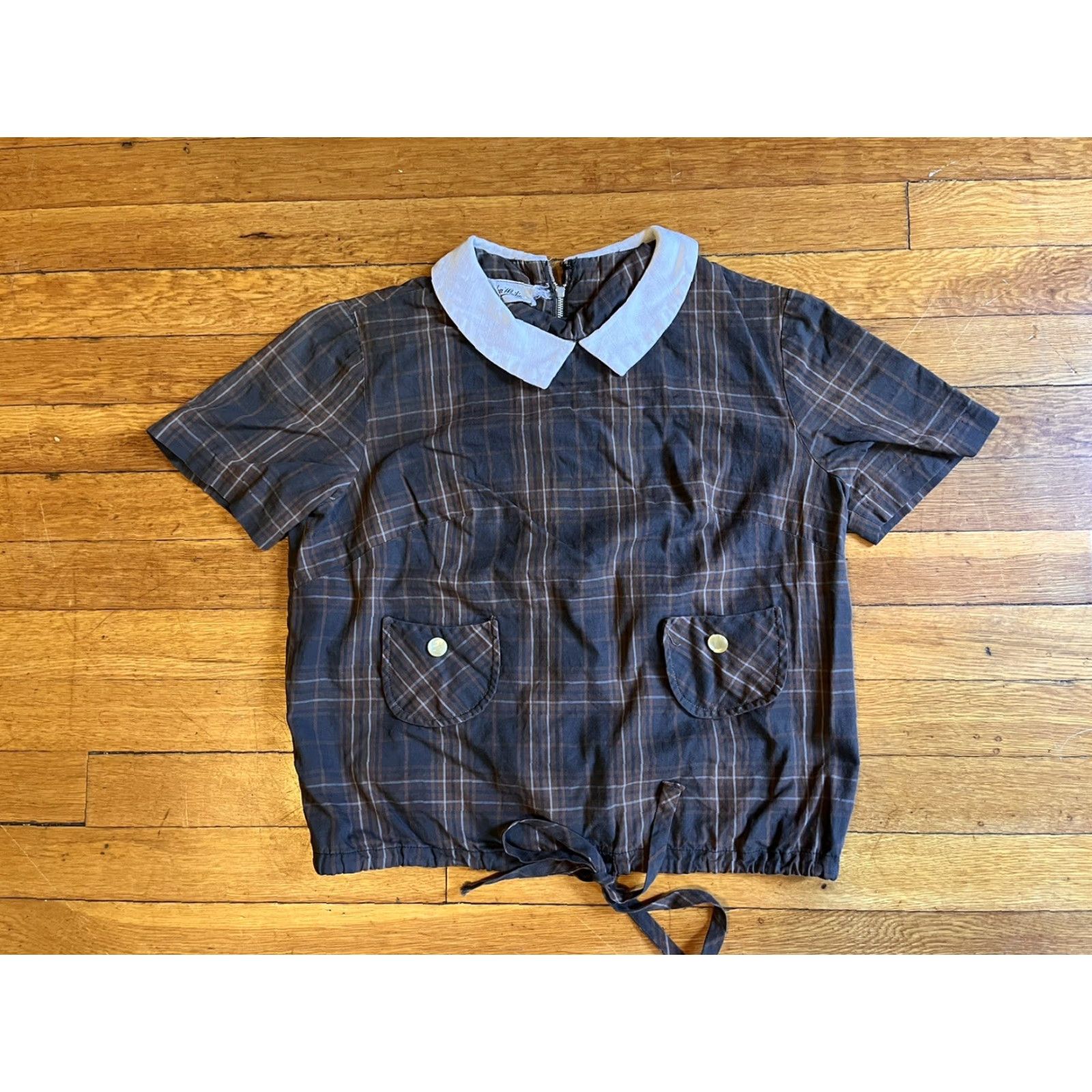 Vintage VINTAGE Helen Whiting Skirt Suit Set Brown Tartan Plaid Peter Pan Collar 60s Womens Small S Cotton Mod/GoGo Size 42" / US 20 - 2 Thumbnail