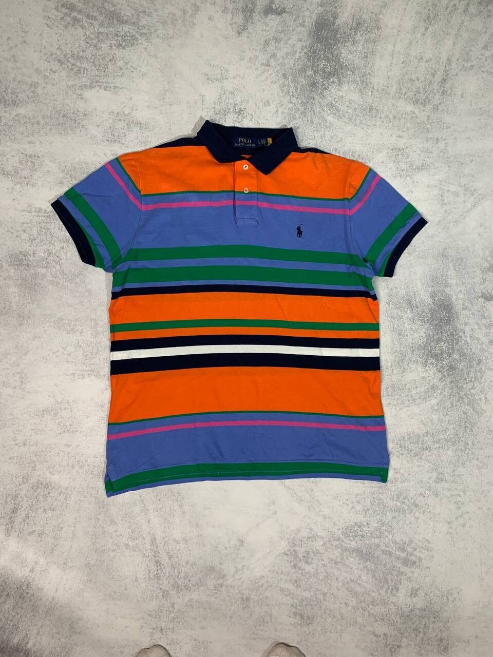 Pre-owned Polo Ralph Lauren T Stripped Man Polo T-shirt In Blue/orange