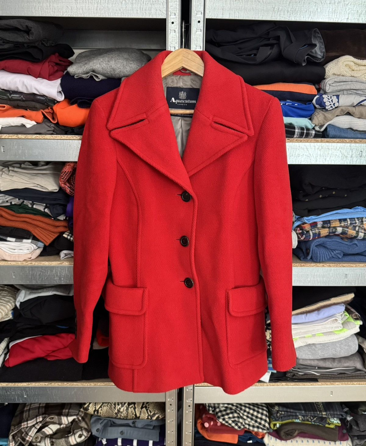 Aquascutum × Designer Aquascutum 14UK Red button up pea coat wool jacket duffle Size L / US 10 / IT 46 - 17 Thumbnail
