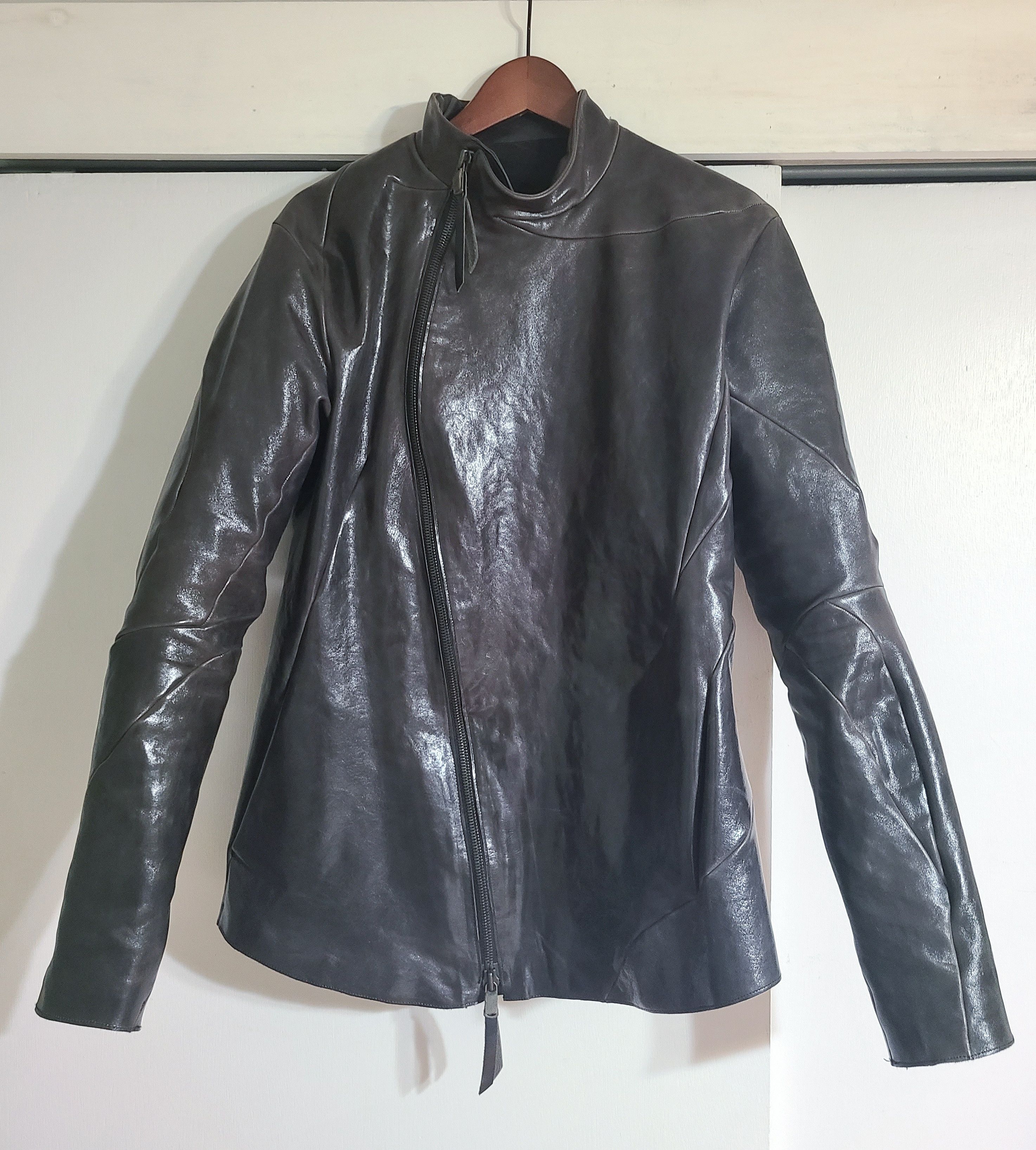 image of Leon Emanuel Blanck Horsehide Fencing Distortion Leather Jacket in Dark Blue, Men's (Size Medium)