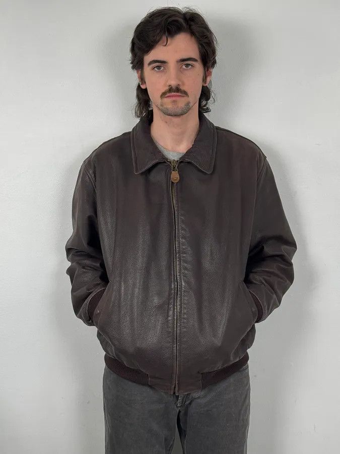 Armani 1990s Armani Brown Leather Bomber Jacket Size US M / EU 48-50 / 2 - 2 Thumbnail