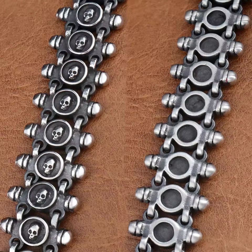 Jewelry × Vintage Stainless Steel Skull Pattern Bracelet Size ONE SIZE - 4 Thumbnail