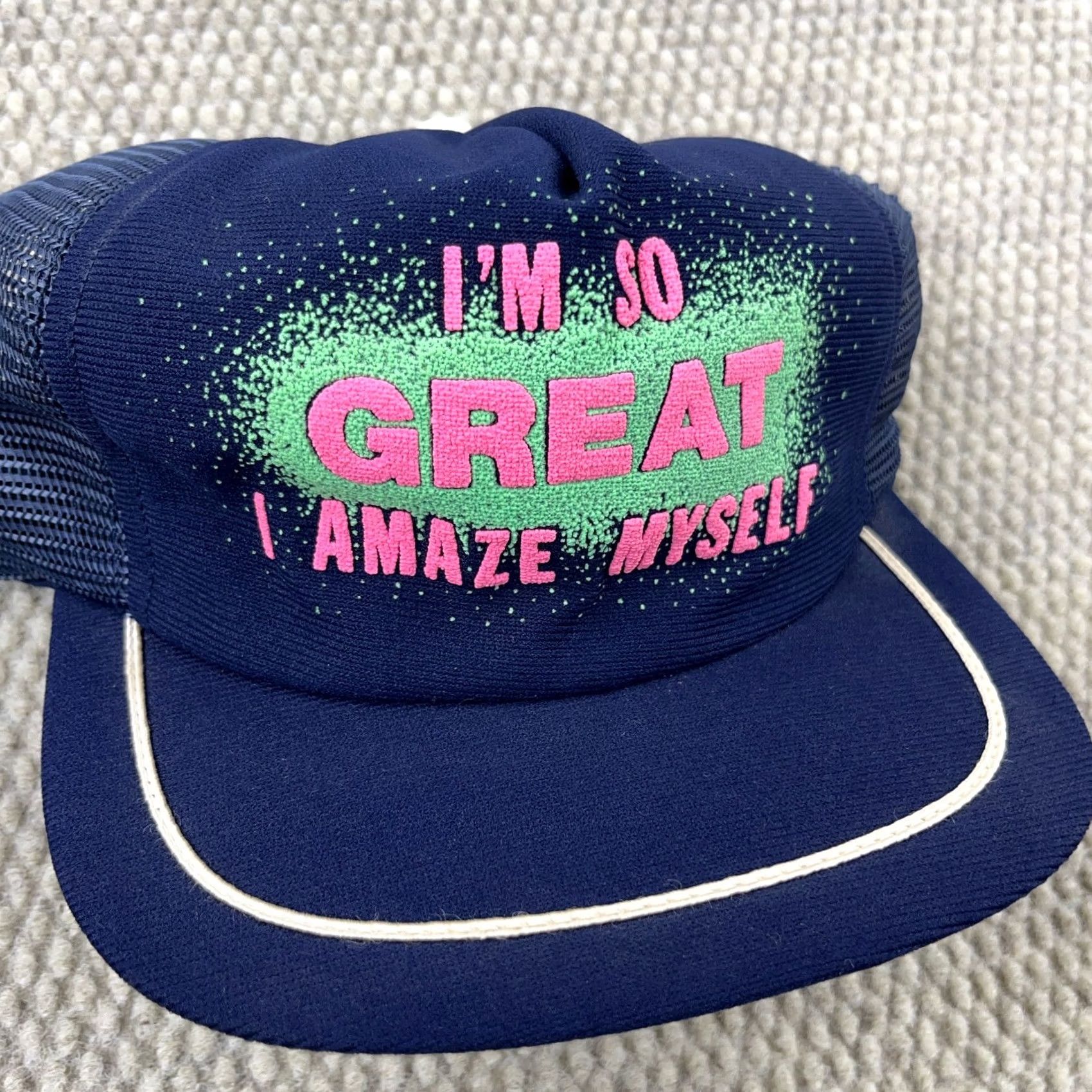 Vintage VINTAGE Comedy Stripe Trucker Hat Cap 80s USA Made Funny Joke Blue Adult Adjustable Mens Size ONE SIZE - 2 Thumbnail