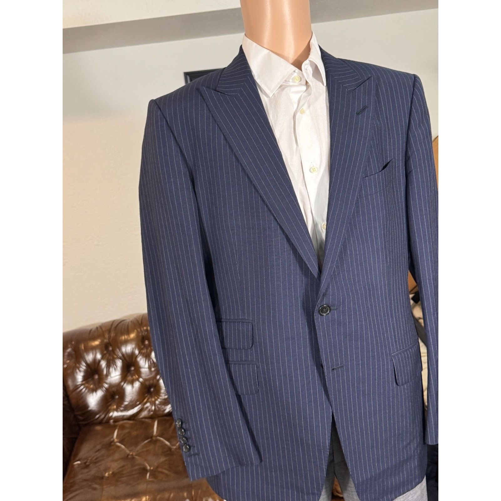 Tom Ford Tom Ford Navy Striped Peak Lapel 2pc Suit O'Connor 52R 42R Size 44R - 12 Thumbnail