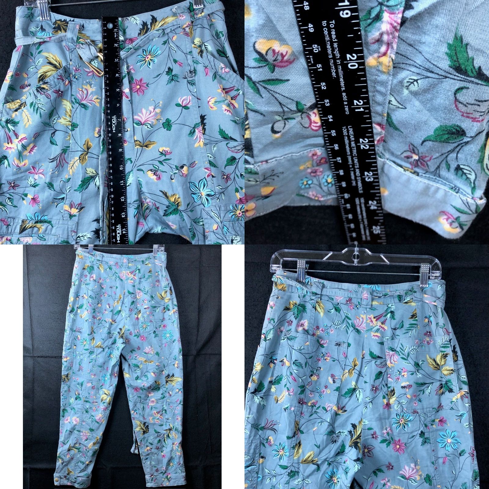 Anthropologie VINTAGE By Anthropologie Womens Pants Blue Victoria Floral Cargo Cuffed Stretch 4 Size 28" / US 6 / IT 42 - 8 Thumbnail