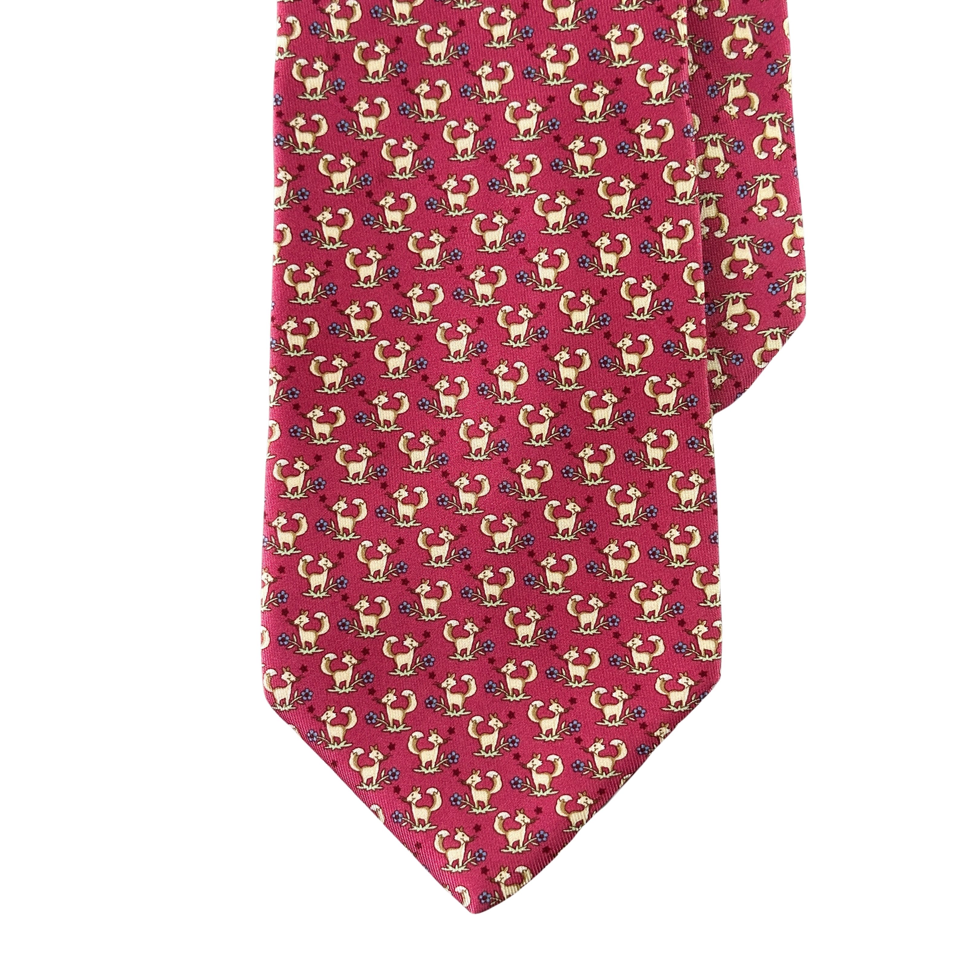 Salvatore Ferragamo Silk Tie Red Pink with Fox Size ONE SIZE - 1 Thumbnail