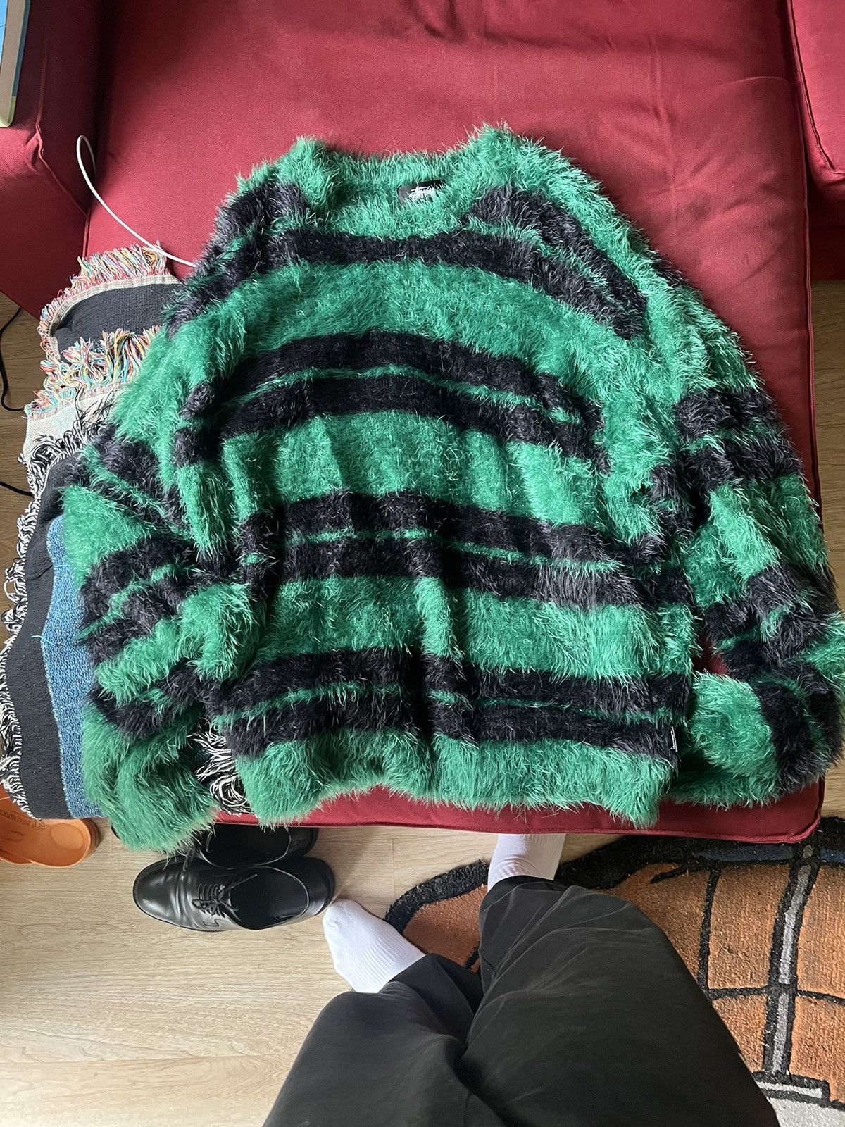 Stussy Stussy Hairy Stripe Crew Sweater ‘Black/Green’ Size US XL / EU 56 / 4 - 4 Thumbnail
