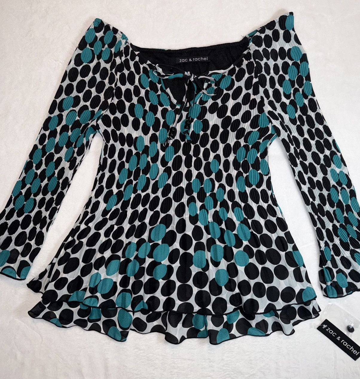 Other Zac & Rachel Y2K Peasant Top Teal Polka Dot Ruffle Blouse Size S / US 4 / IT 40 - 1 Thumbnail