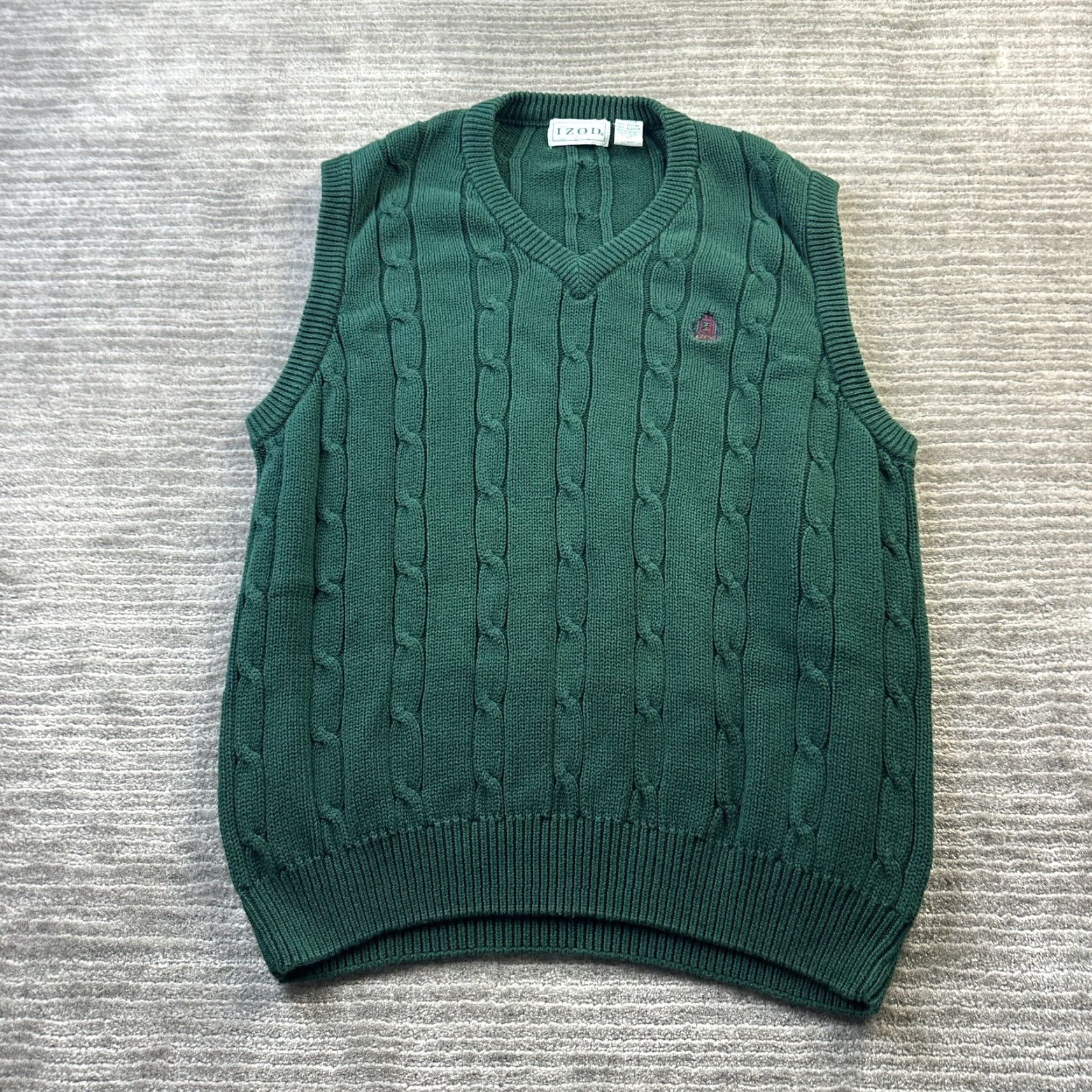 Izod VINTAGE Izod Vest Mens L Green Cable Knit Cricket Tennis Golf Vest Size US L / EU 52-54 / 3 - 2 Thumbnail