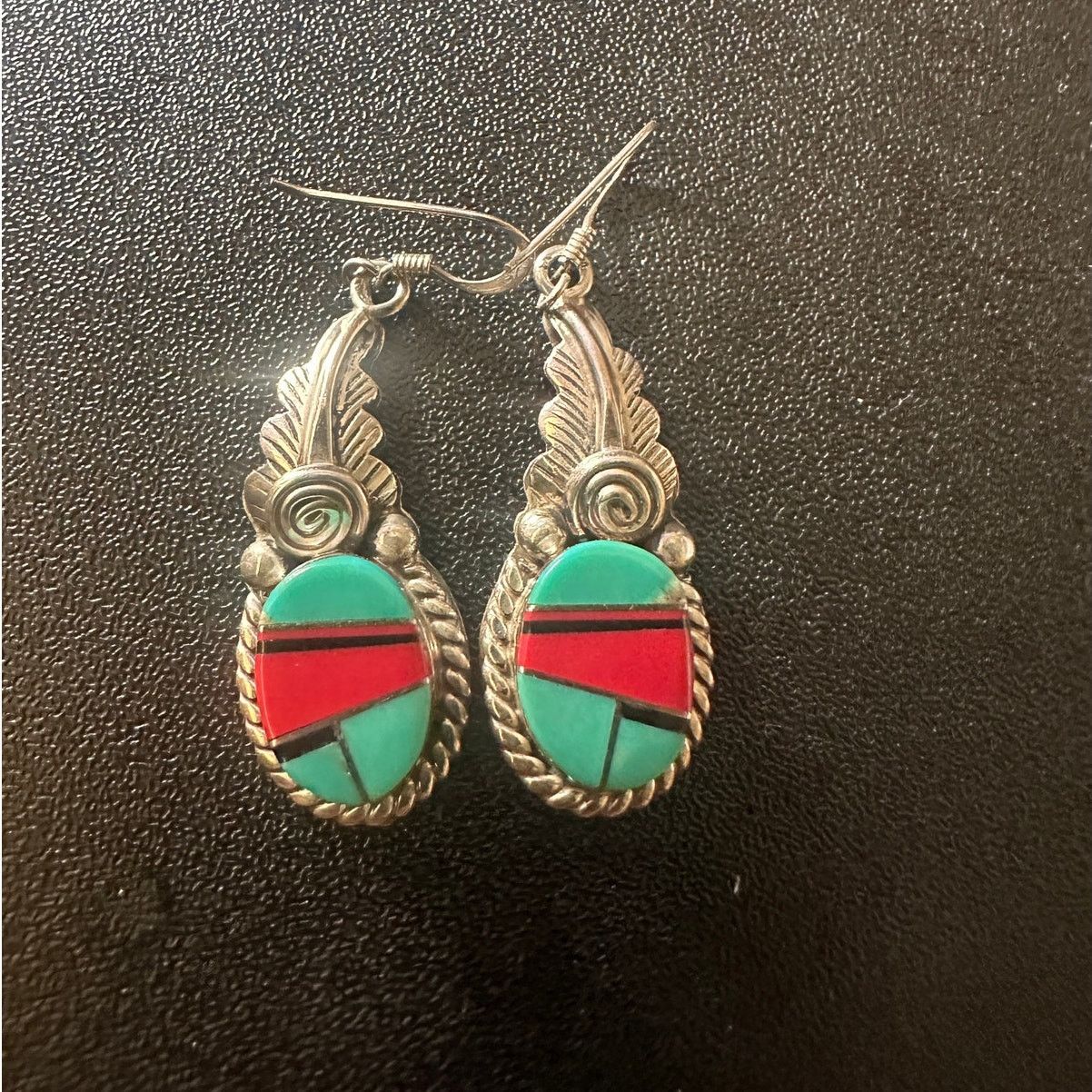 Vintage Vintage Native American Sterling Turquoise Coral Earrings Size ONE SIZE - 1 Thumbnail
