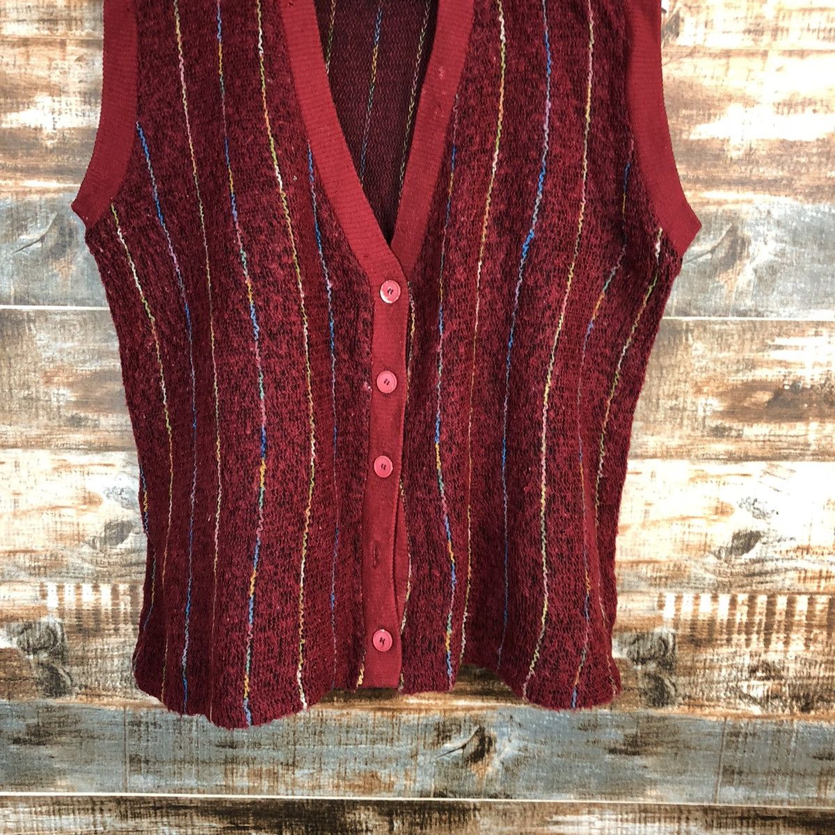 Homespun Knitwear Star Jumbo Red Cardigan Vest Knitwear #A1691 Size M / US 6-8 / IT 42-44 - 6 Thumbnail
