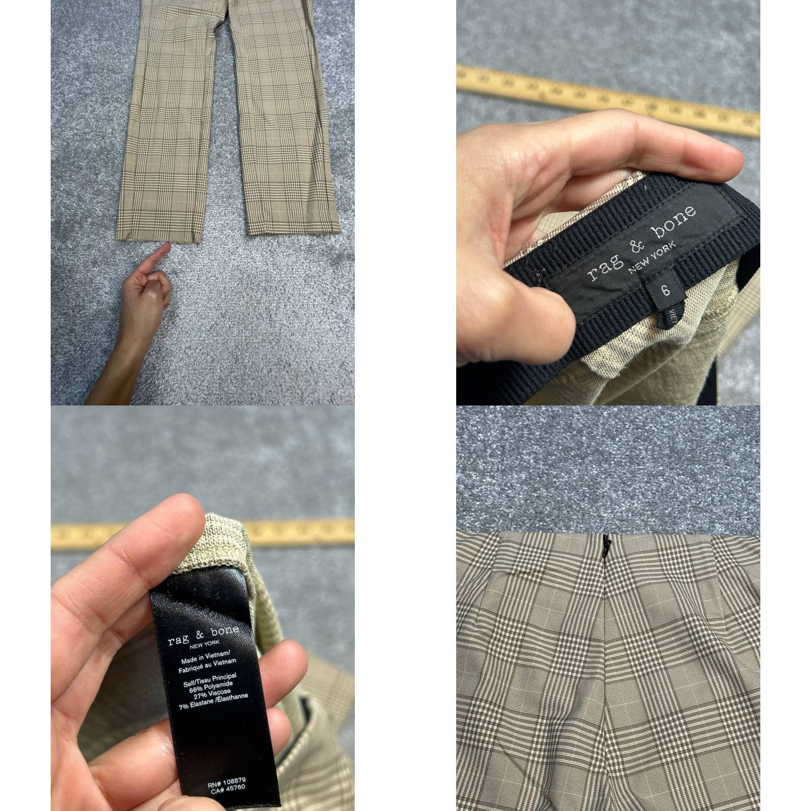 Rag & Bone rag & bone Pants Women 6 Brown Glen Plaid Stretch High Rise Back Zip Tapered Leg Size 28" / US 6 / IT 42 - 8 Thumbnail