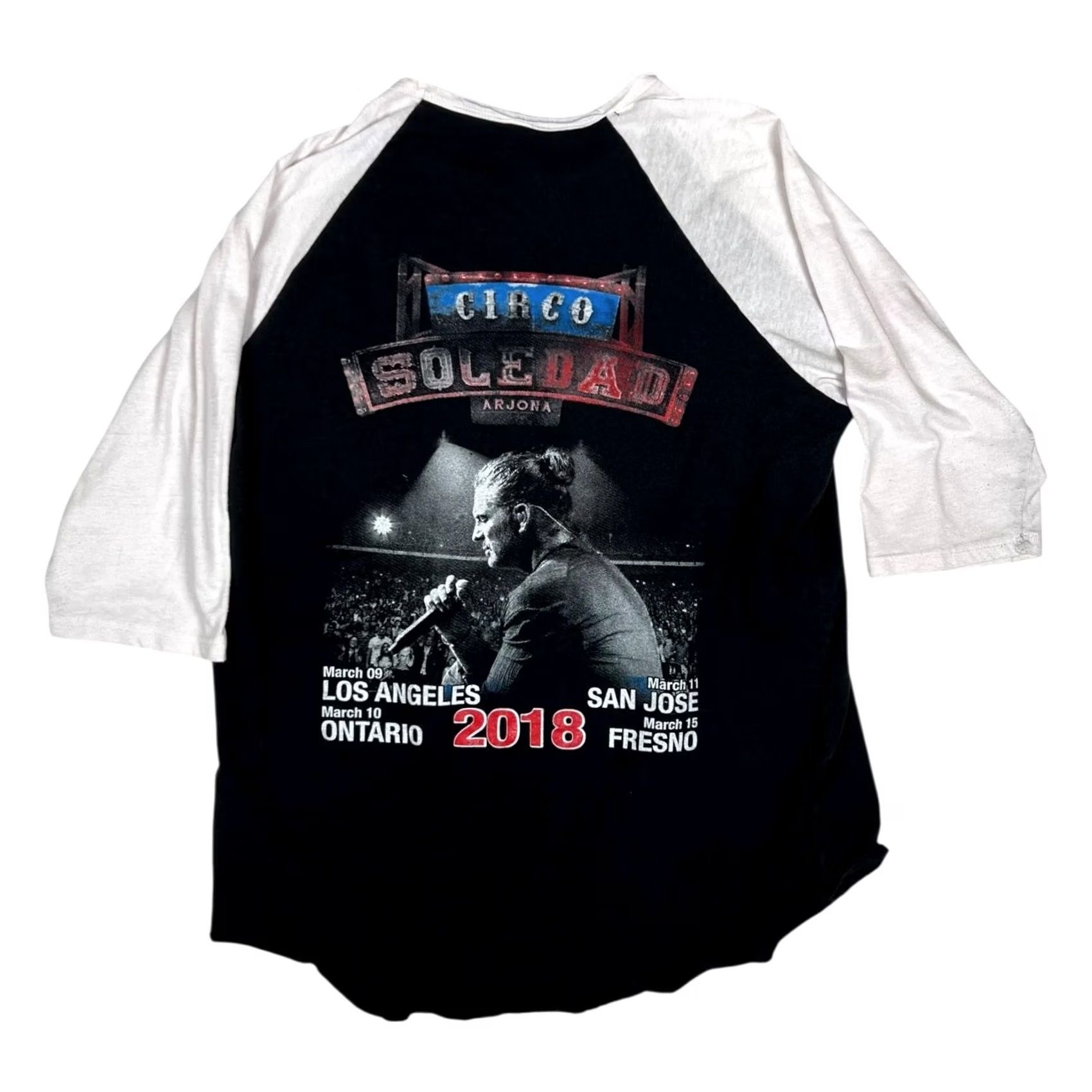 Vintage Ricardo Arjona Circo Soledad Shirt Mens Medium Black 3/4 Sleeve Raglan Tour Concert Shirt Mens Size US M / EU 48-50 / 2 - 3 Thumbnail