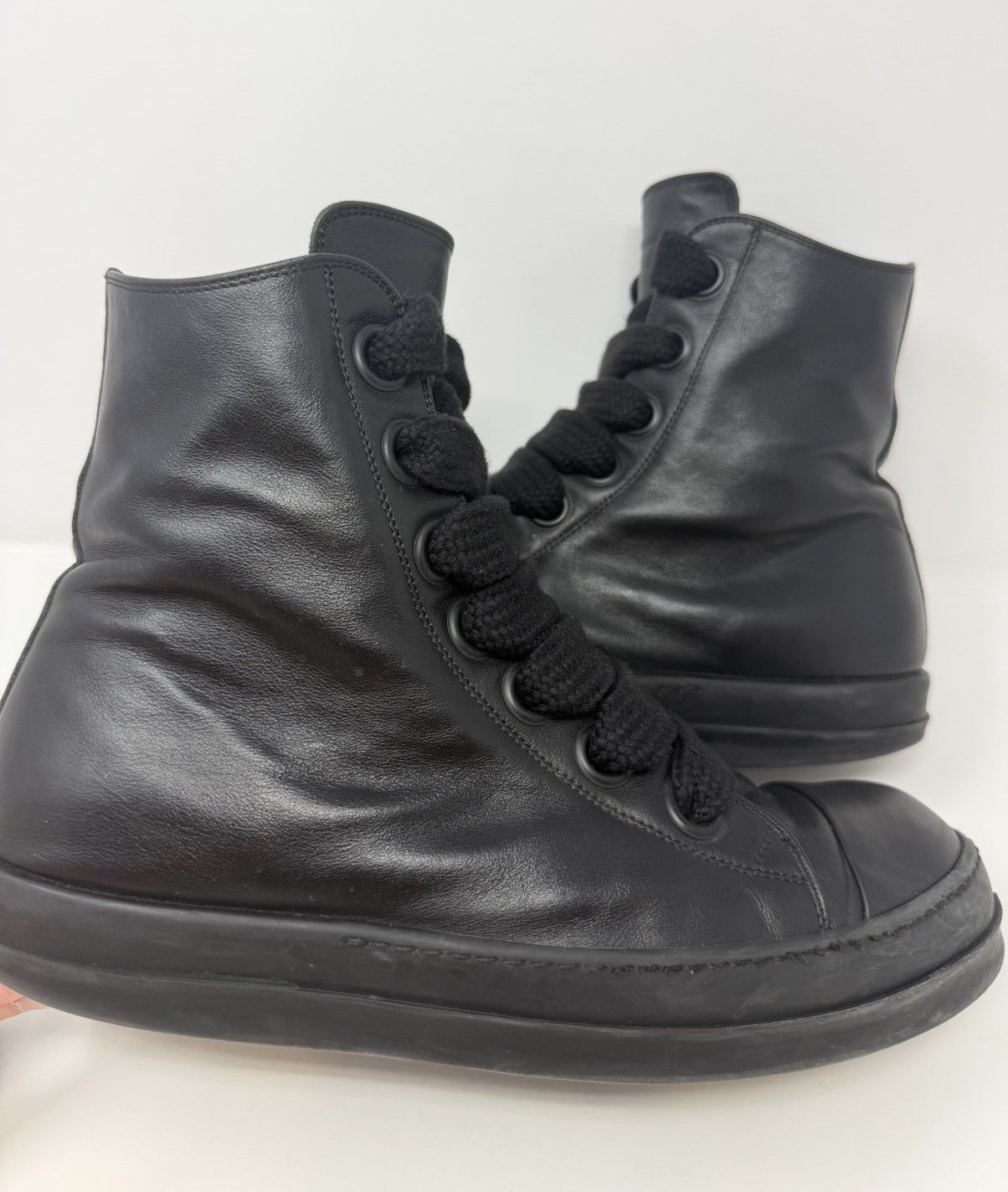 Rick Owens Rick Owens Jumbo Lace Mainline Leather Ramones Triple Black Size US 12 / EU 45 - 3 Thumbnail