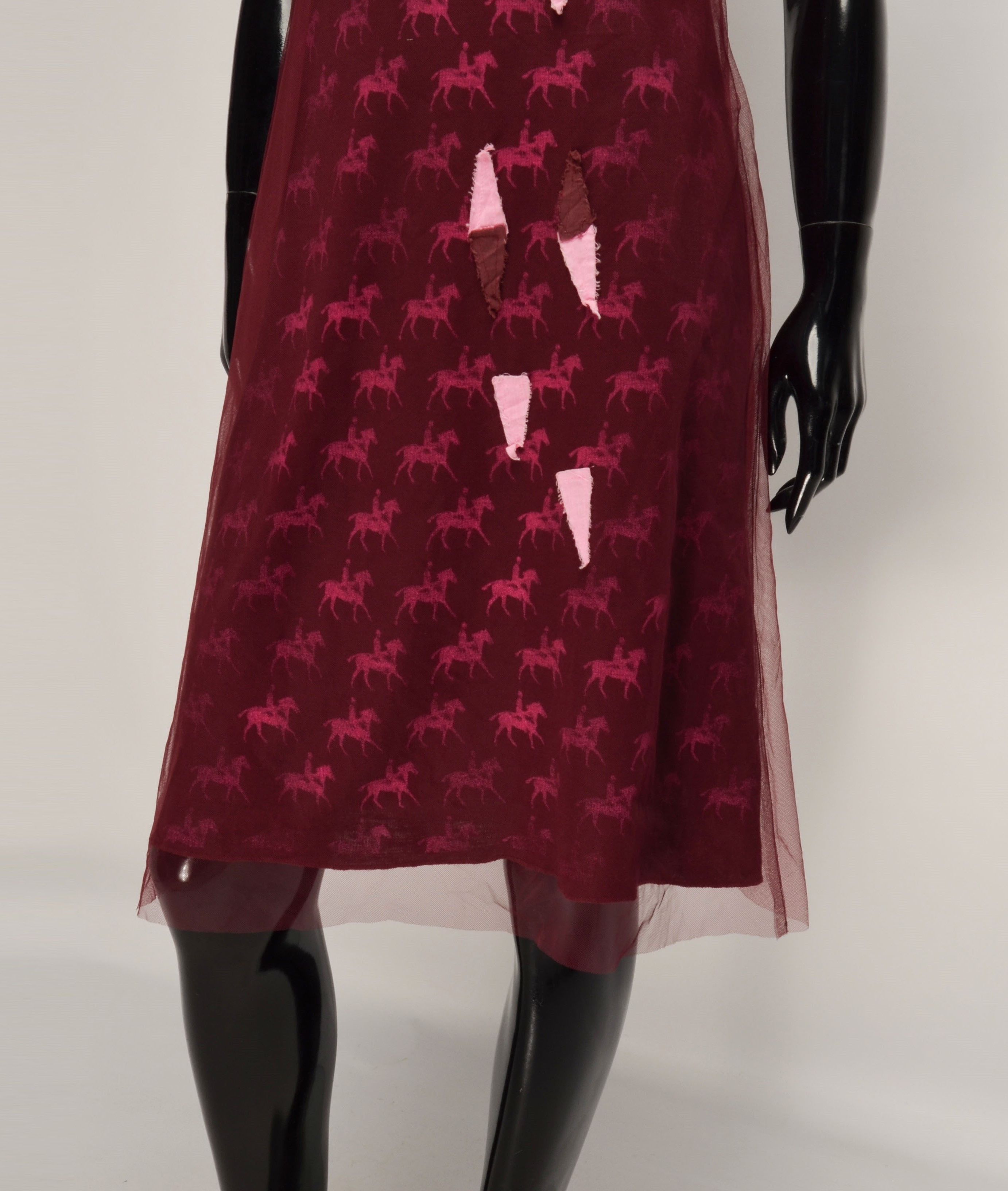 Designer × Vintage Otium Tulle Halter Appliqué Horse Print Mesh Overlay Dress Size M / US 6-8 / IT 42-44 - 3 Thumbnail