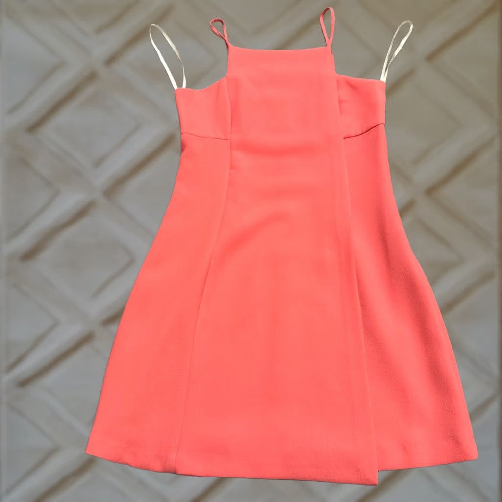 BCBGeneration BCBGeneration Dress Women Mini Peach Square Neck Sleeveless 4 Asymmetric Strappy Sleeve Orange Pattern Solid Size S / US 4 / IT 40 - 1 Thumbnail