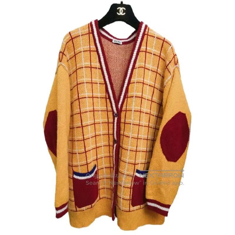 Miu Miu Miu Miu Orange Wool Plaid Long Cardigan . Size XXS / US 00 / IT 34 - 2 Thumbnail