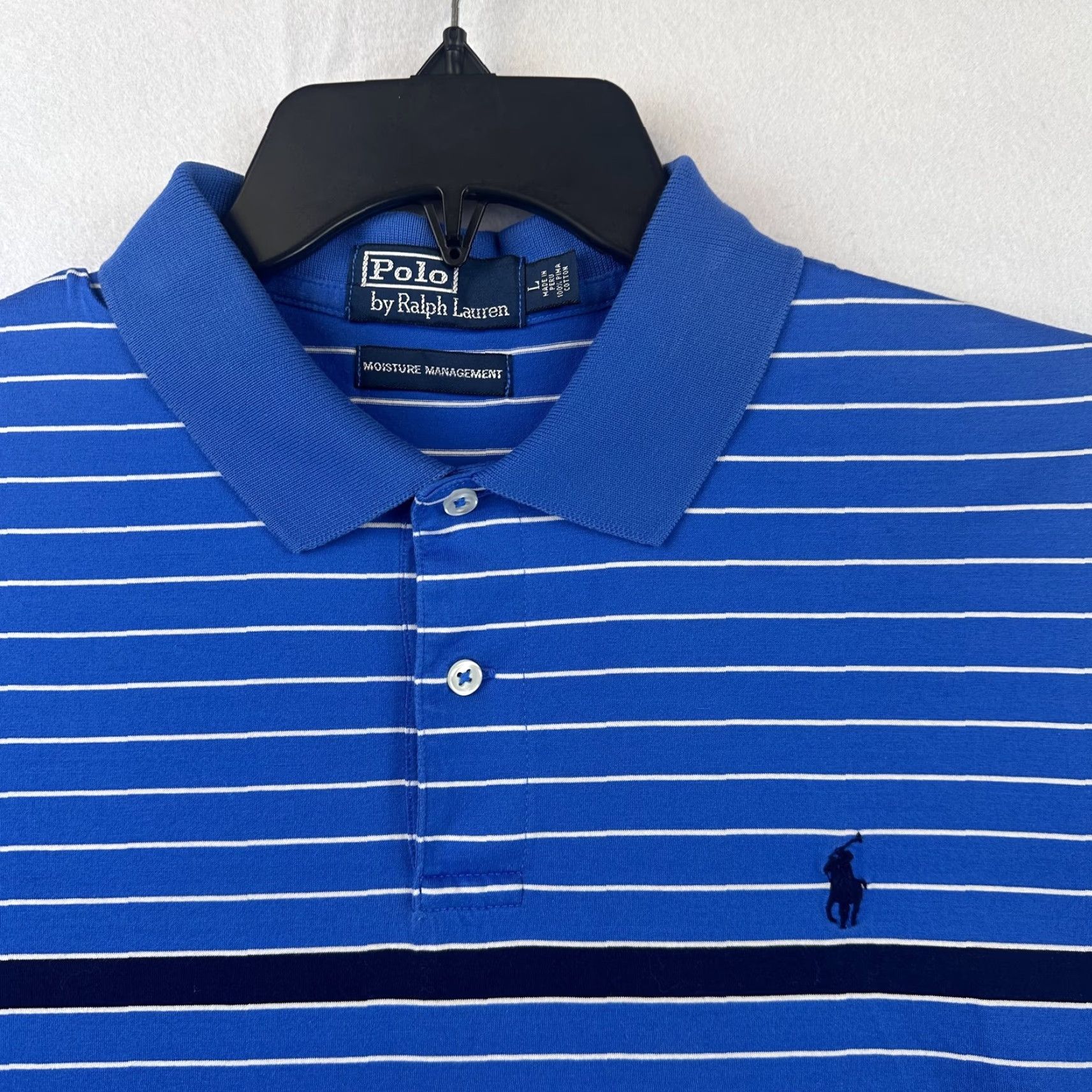 Polo Ralph Lauren Polo Ralph Lauren Polo Shirt Mens Large Blue Striped Moisture Cotton Size US L / EU 52-54 / 3 - 3 Thumbnail