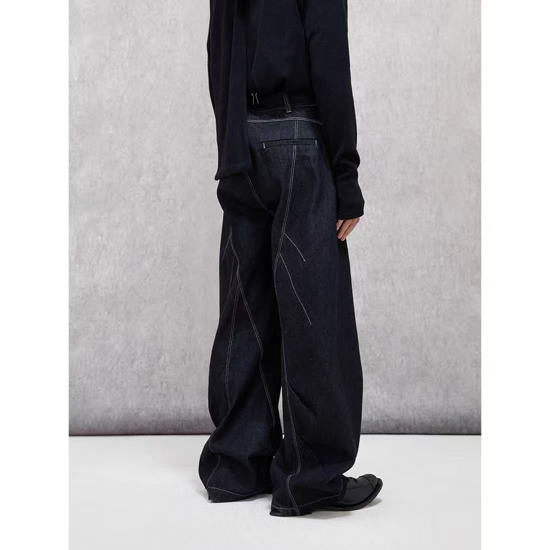 Jean Black casual vintage stitching men's machete jeans Size US 32 / EU 48 - 3 Thumbnail