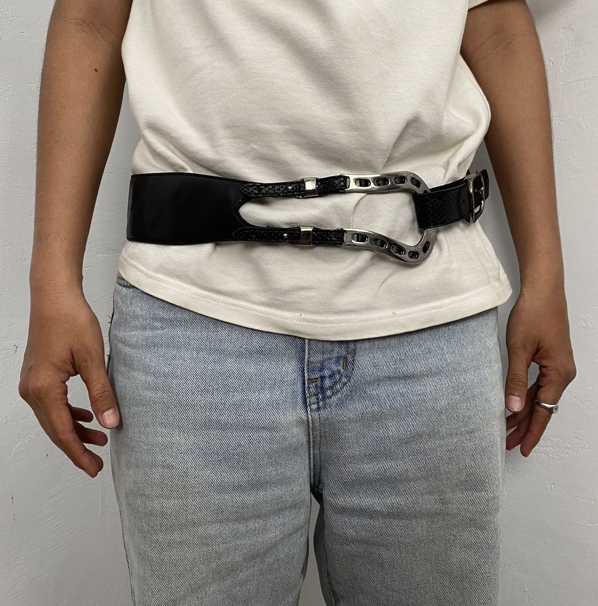 If Six Was Nine × Japanese Brand × Le Grande Bleu (L.G.B.) Snakeskin leather big buckle belt Size ONE SIZE - 4 Thumbnail