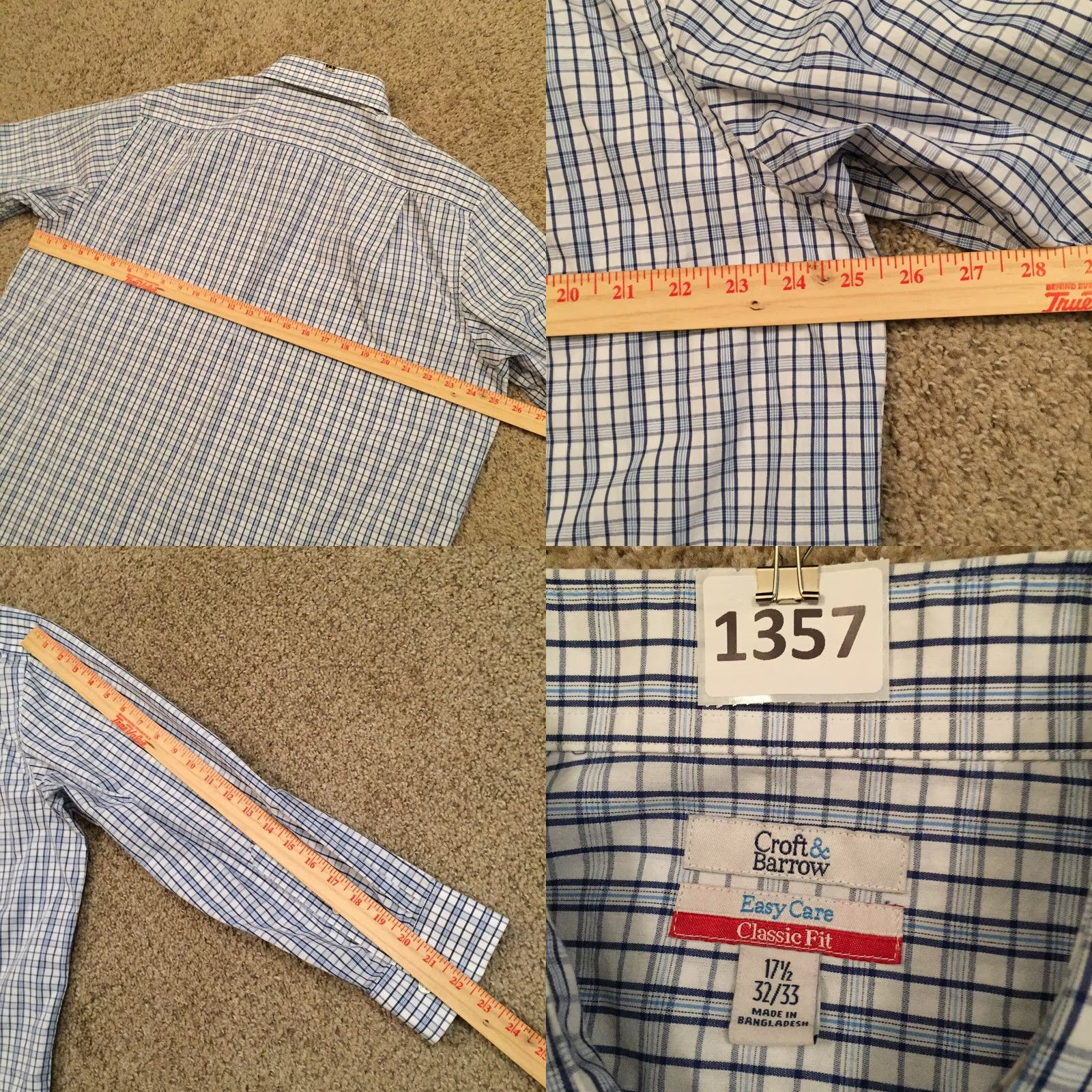 Croft & Barrow Croft & Barrow Shirt Mens 17.5 Classic Fit Blue Plaid Long Sleeve Button Up Size US XXL / EU 58 / 5 - 8 Thumbnail