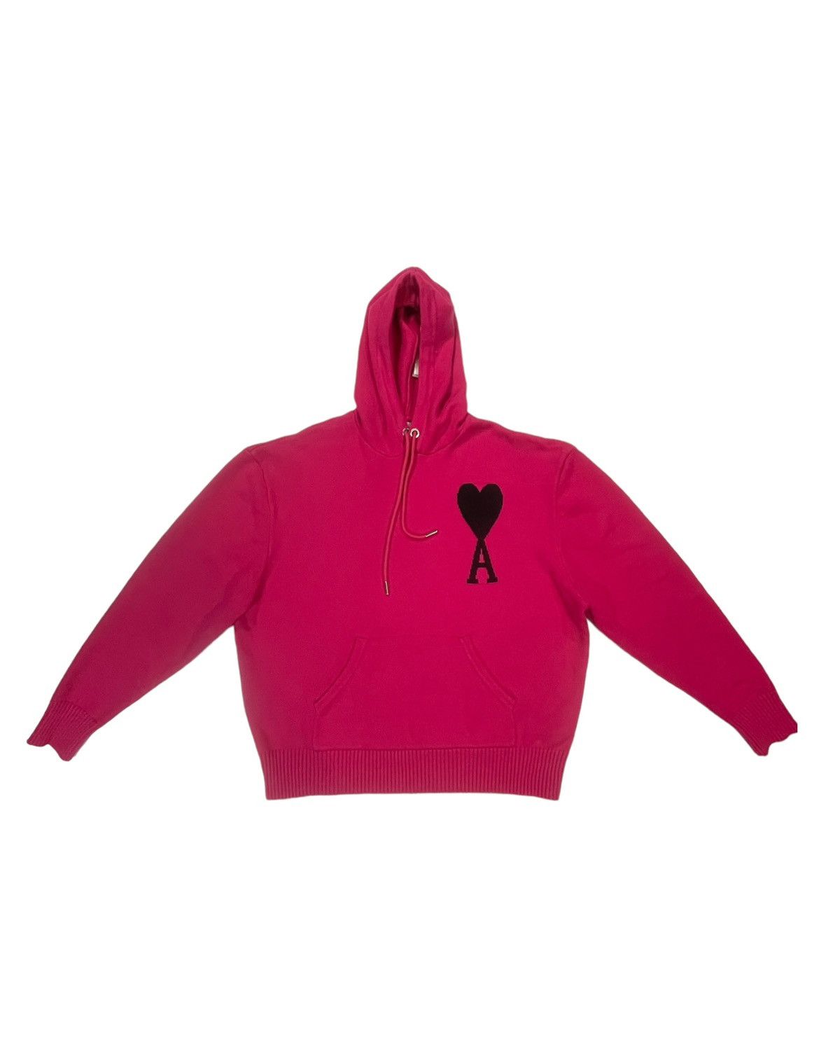 image of Ami Pairs De Coeur Knitted Hoodie in Pink, Men's (Size Medium)