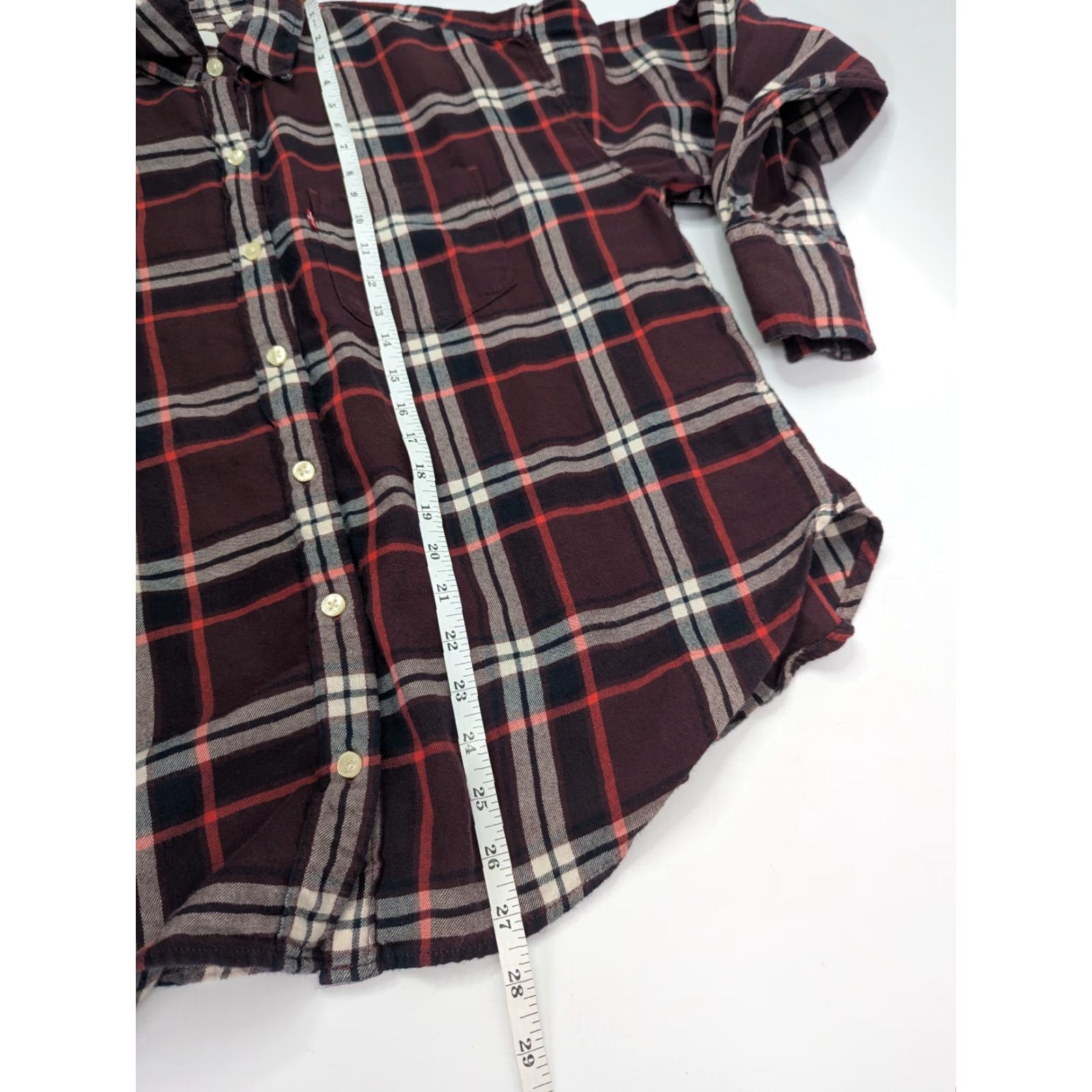 Levi's Levi's Flannel Shirt Women's Large Burgundy Check Plaid Tartan Relaxed Fit Size L / US 10 / IT 46 - 4 Thumbnail