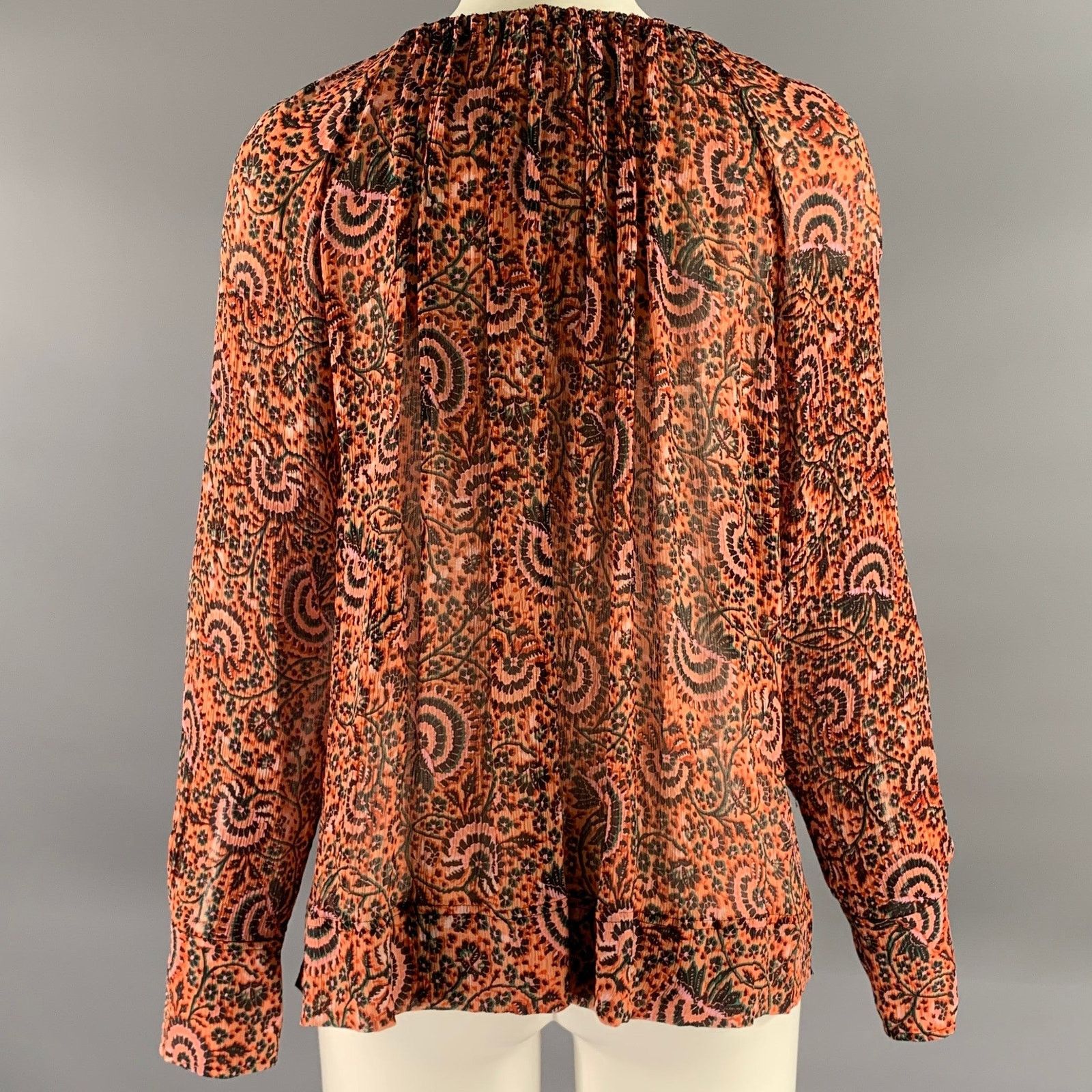 A.L.C. A.L.C. Size 8 Orange Pink Silk Floral Neck Tie Top Size M / US 6-8 / IT 42-44 - 4 Thumbnail