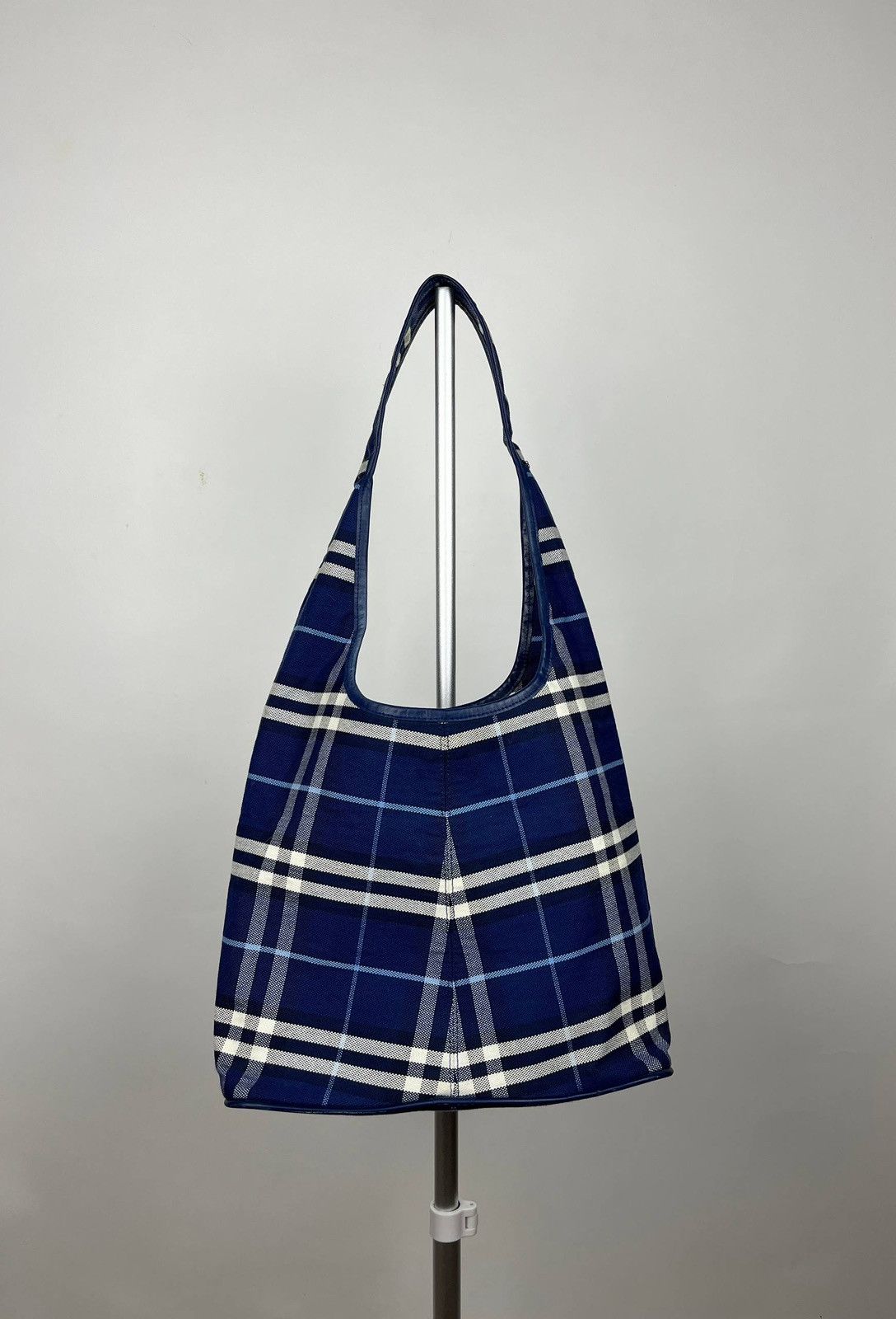 Burberry Blue Nova Check Plaid Shoulder Bag Canvas Hobo Tote Y2K Rare Size ONE SIZE - 2 Thumbnail