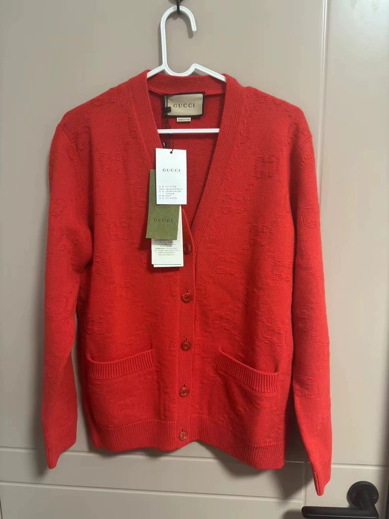 Gucci Gucci Red full-print embossed old flower cardigan sweater 2 Size US XS / EU 42 / 0 - 1 Thumbnail