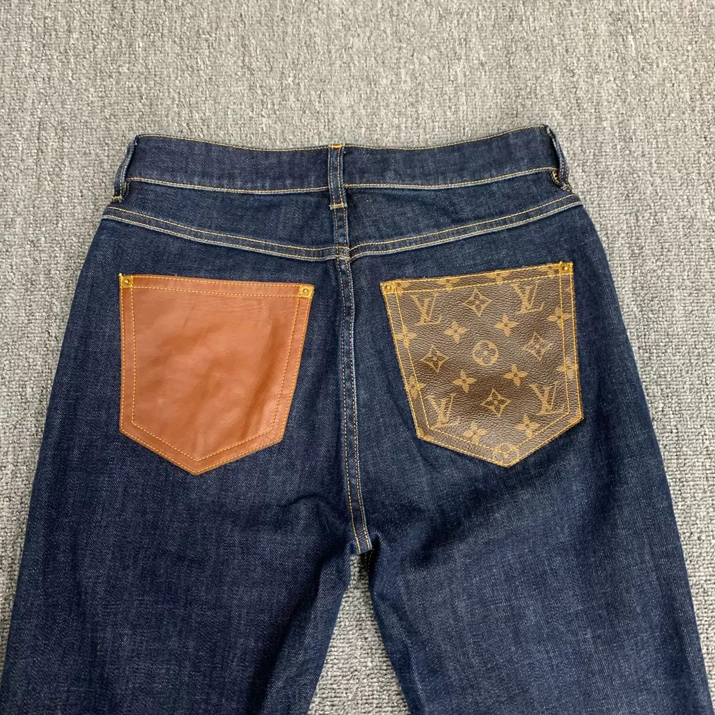 Louis Vuitton LV Blue Monogram Pocket Leather Jeans 34 98 New Size 25" / US 0 / IT 36 - 7 Thumbnail