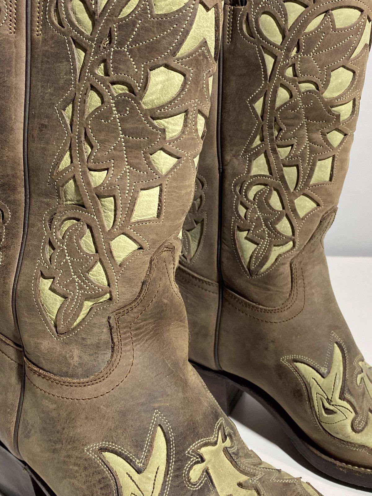 Genuine Leather × Vintage Vintage 00s Leather Cowboy Boots y2k Sancho Western Rodeo Size US 7 / IT 37 - 12 Thumbnail