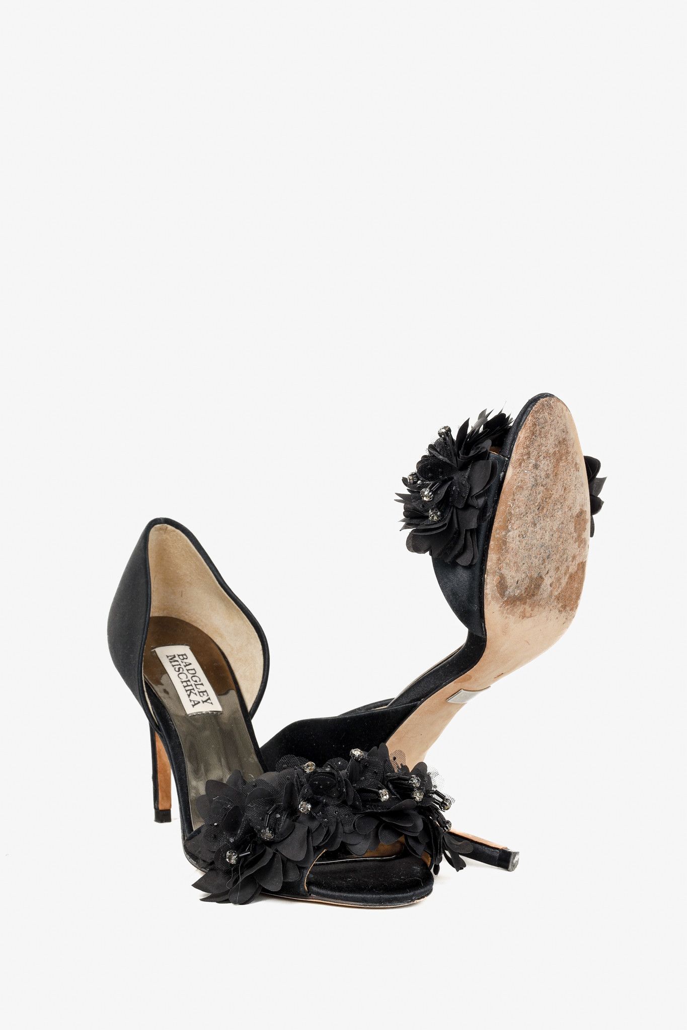 Badgley Mischka Badgley Mischka Black Garden Appliqué Satin Sandal Size US 6 / IT 36 - 4 Thumbnail