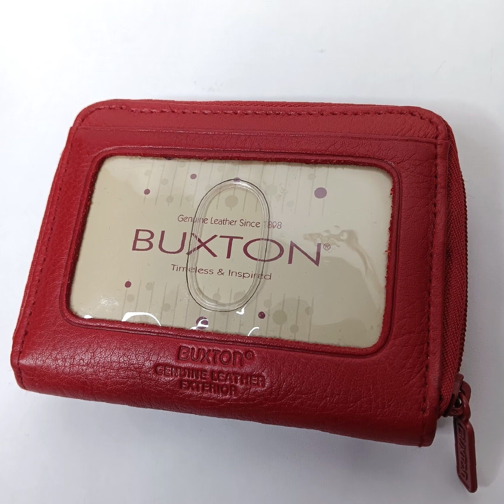 Vintage VINTAGE Buxton Wallet Unisex Wallet Red Leather Zipper Small Cardholder Keychain Photo Holder Pebbled 3x4 3" x 4" Zip-Around Mens Womens Girls Boys Size ONE SIZE - 6 Thumbnail
