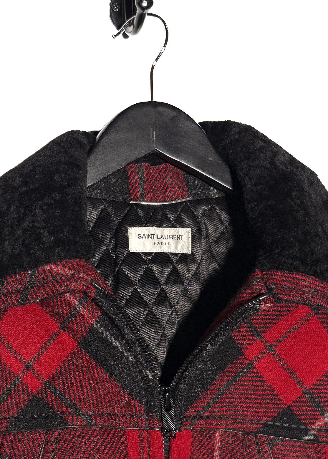 Saint Laurent Paris Saint Laurent Shearling Collar Black Red Plaid Jacket Size US M / EU 48-50 / 2 - 3 Thumbnail
