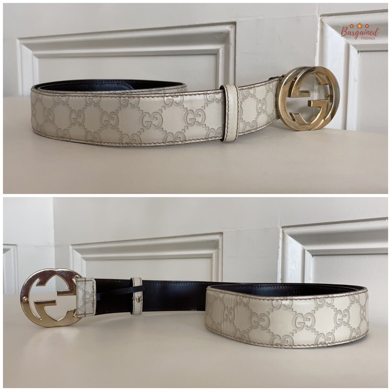 Gucci Gucci Cream Guccissima Leather Gold Interlocking Buckle Belt Size 30 - 8 Thumbnail