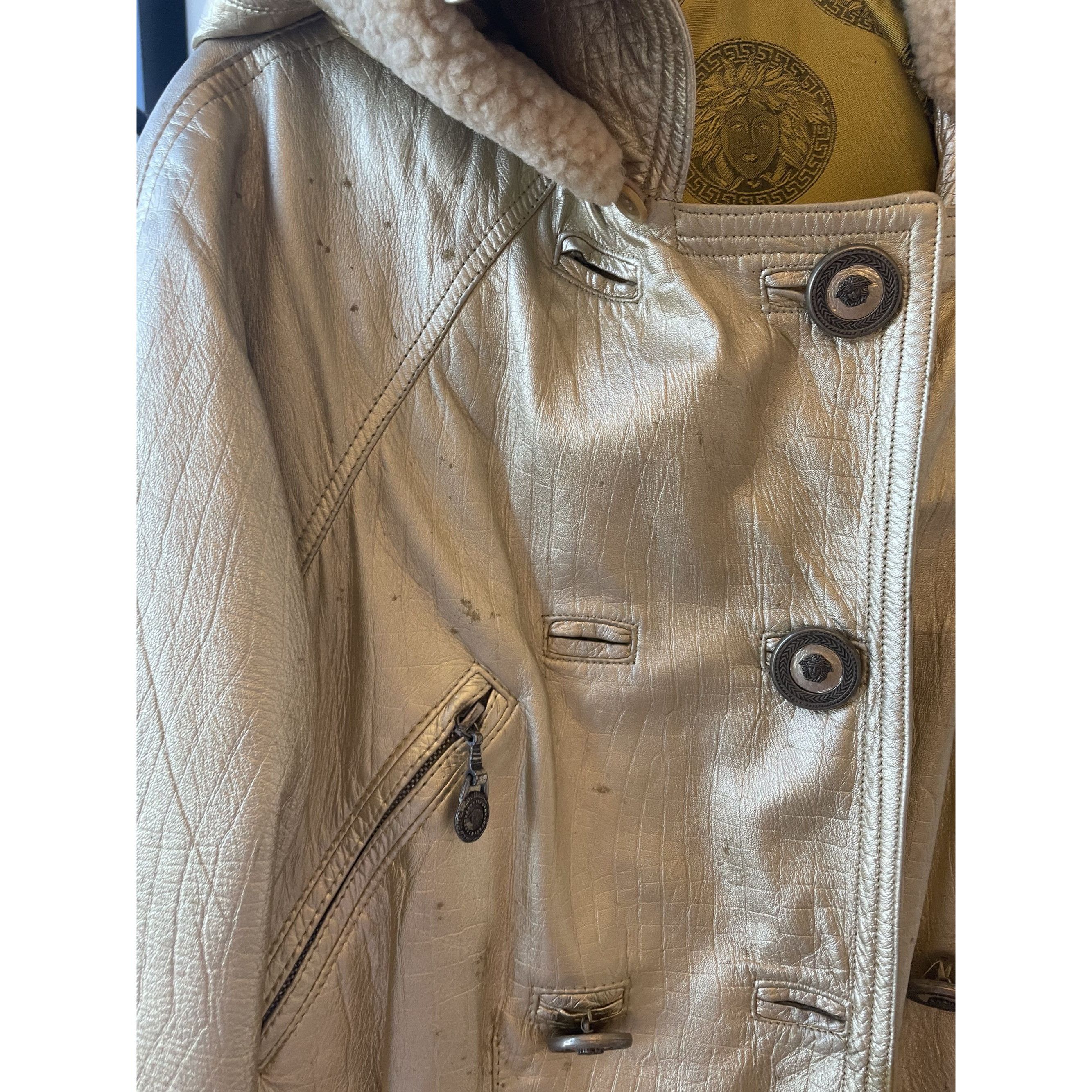 Versace Vintage Gold Metallic Hooded Leather Jacket Womens Size XS / US 0-2 / IT 36-38 - 13 Thumbnail