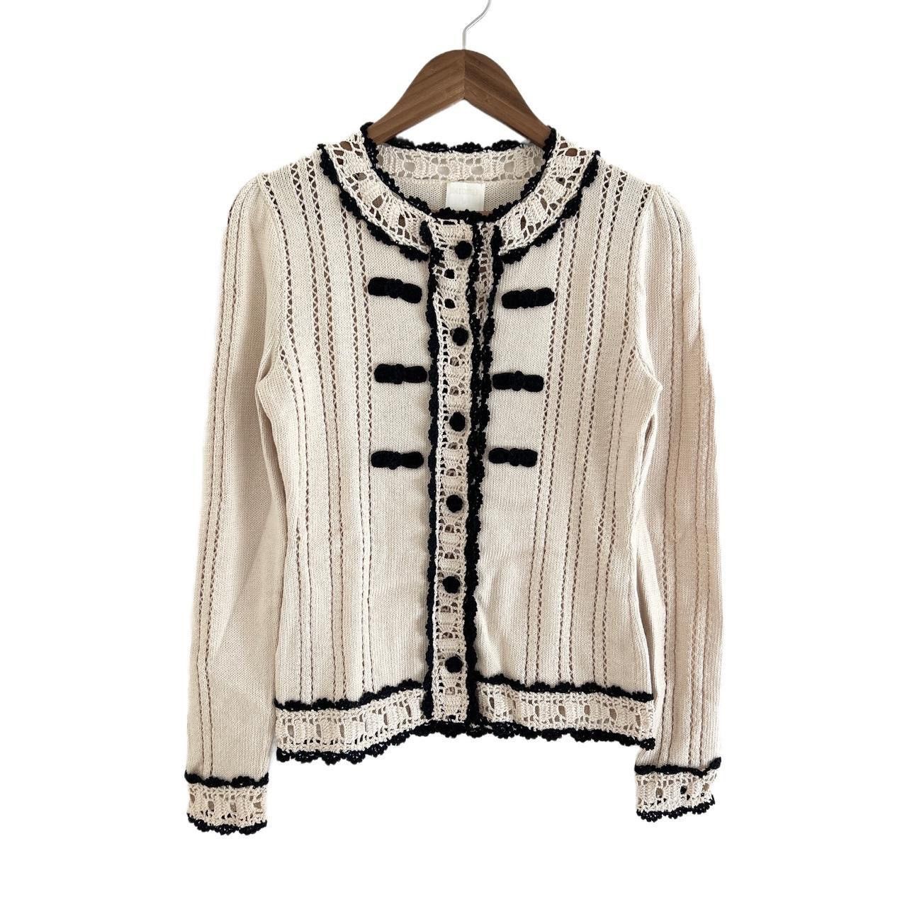 image of Anna Sui James Coviello Bows Flower Crochet Knit Cardigan in Cream, Women's (Size Small)