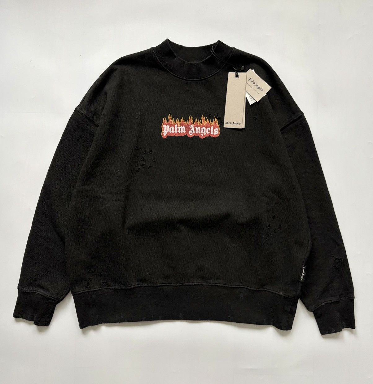 Palm Angels Palm Angels Flame Crewneck Distressed Size US S / EU 44-46 / 1 - 1 Thumbnail