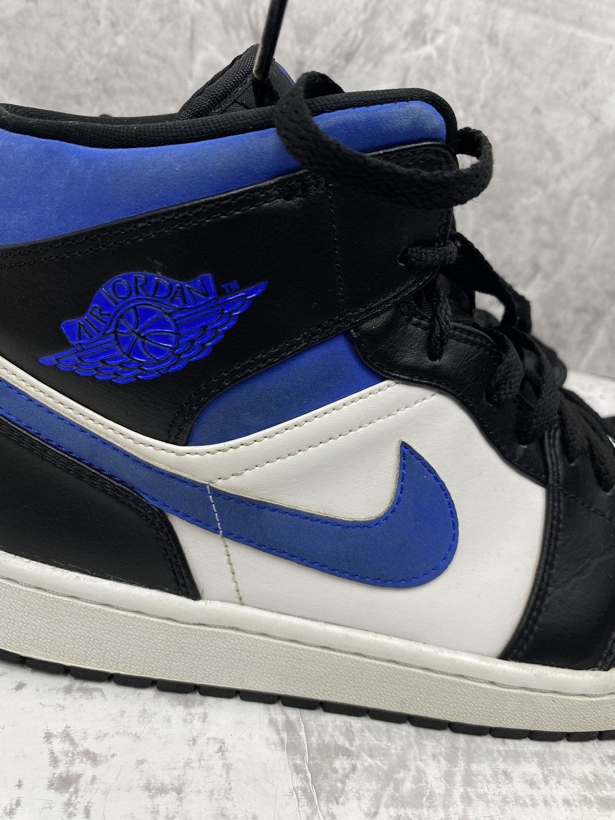 Jordan Brand × Nike Jordan 1 Mid White Black Racer Blue Size US 12 / EU 45 - 2 Thumbnail