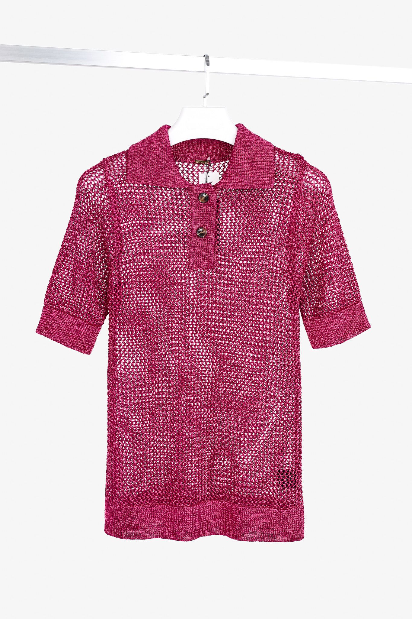 Dodo Bar Or Dodo Bar Or Nma Fuchsia Short-Sleeve Crochet Polo Shirt Size M / US 6-8 / IT 42-44 - 1 Thumbnail