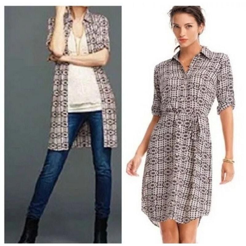 Designer Cabi Print Button Down Shirt Dress Beige Size Medium Size M / US 6-8 / IT 42-44 - 1 Thumbnail