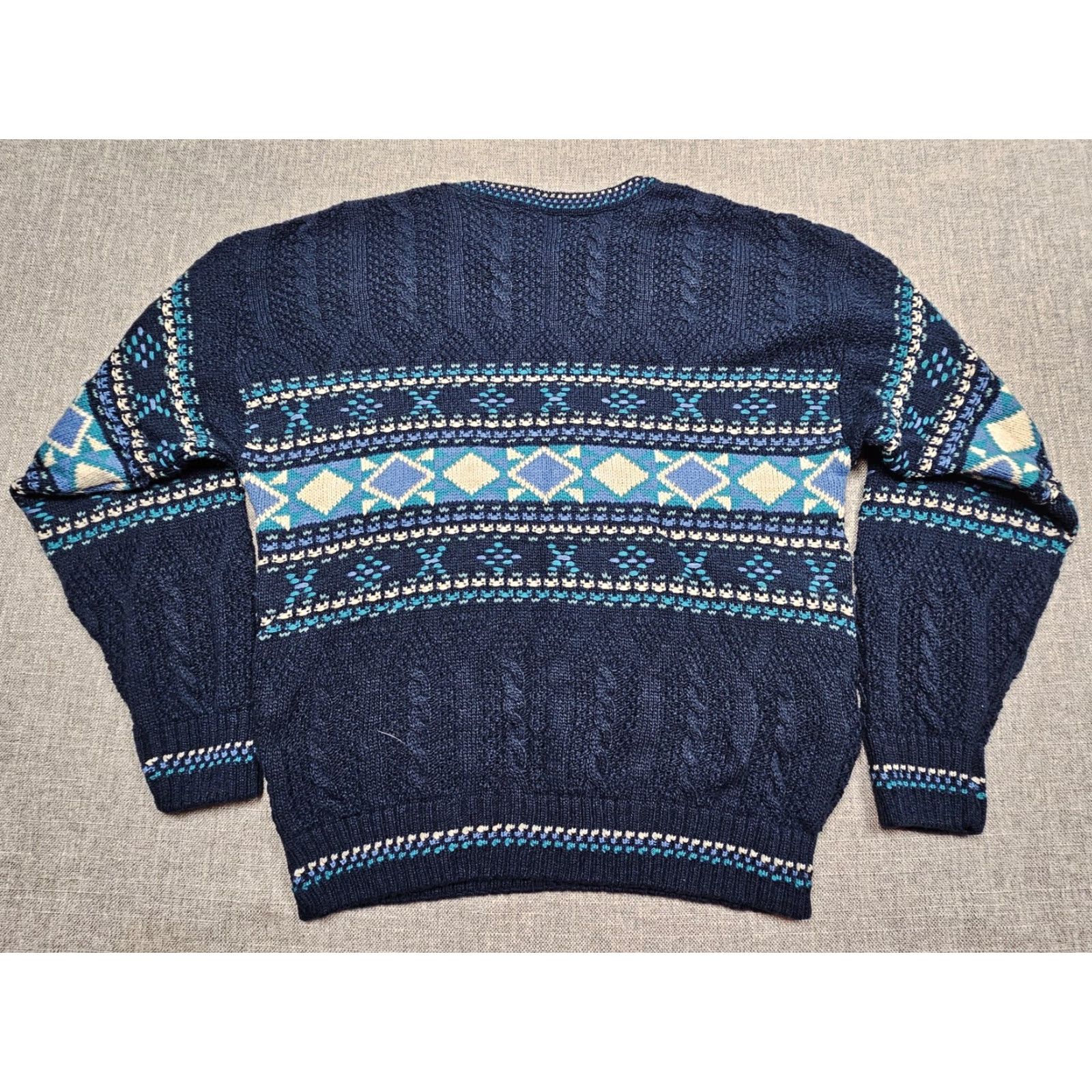 Jantzen Vintage Jantzen Sweater Mens XL Blue Fair Isle Geometric Knit Made USA 80s Size US XL / EU 56 / 4 - 2 Thumbnail