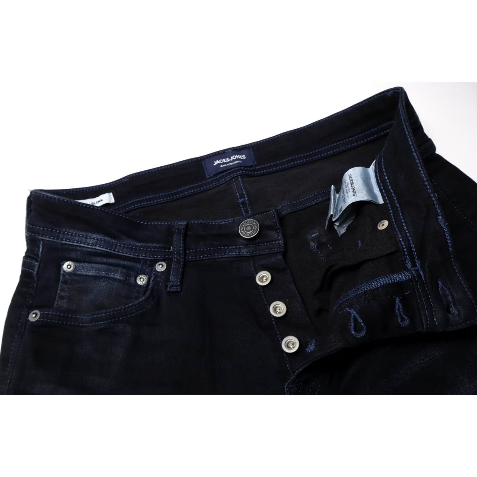 Jack & Jones JACK & JONES Slim/Glenn Jeans Men's W30/L32 Dark Blue Faed Whiskers Button Fly Jeans Size US 30 / EU 46 - 4 Thumbnail